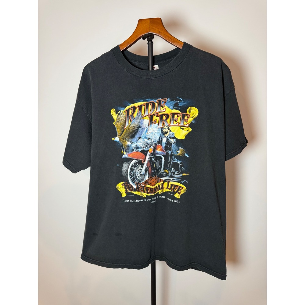 Kerusso Ride Free To Eternal Life Biker Christian T-Shirt Black XL Isaiah 40:31